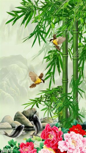 Tranh cây tre và cá chép