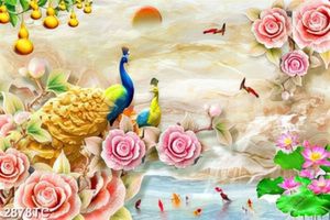 Tranh chim công và nền giả ngọc