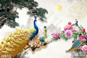 Tranh chim công màu vàng phù điêu đẹp