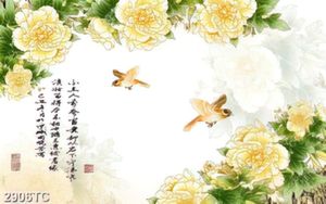 Tranh hoa mẫu đơn và thư pháp