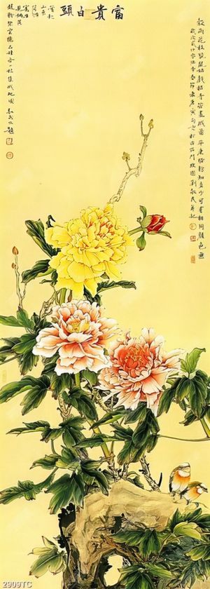 Tranh hoa mẫu đơn khổ dọc