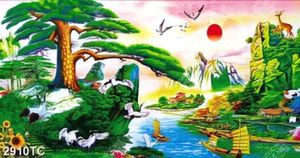 Tranh sơn dầu cây Tùng lớn và non nước