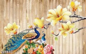 Tranh đôi chim công và hoa mẫu đơn