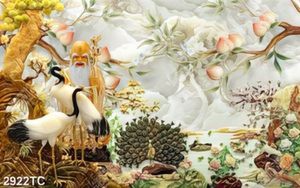 Tranh chim Hạc và công Thọ nền giả ngọc