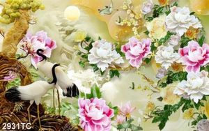 Tranh hoa mẫu đơn và chim Hạc