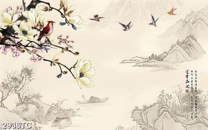 Tranh hoa mộc lan và chim