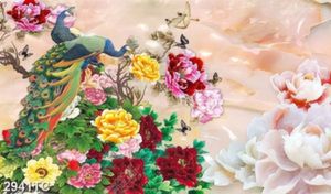 Tranh hoa mẫu đơn và đôi chim công