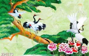 Tranh chim Hạc trên cây Tùng in tranh thêu siêu nét