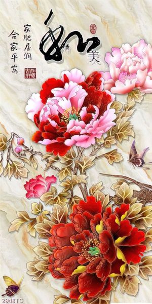 Tranh hoa mẫu đơn đỏ