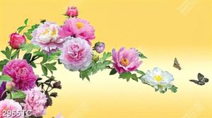 Tranh hoa mẫu đơn nền vàng