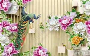 Tranh chim công 3d và hoa mẫu đơn 3d giả ngọc