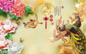 Tranh hoa mẫu đơn và đôi chim công