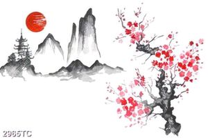 Tranh núi và hoa đào