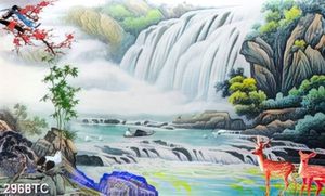 Tranh cảnh thác nước và hươu