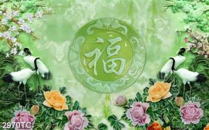 Tranh giả ngọc đôi chim Hạc và hoa mẫu đơn
