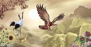 Tranh hạc và đại bàng trên núi