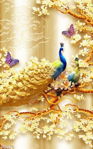Tranh đôi chim Công trên cành hoa mộc lan