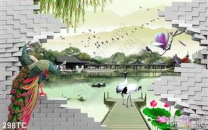 Tranh chim công và bức tường màu trắng đẹp