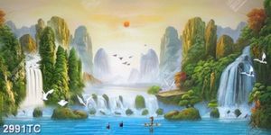 Tranh sơn dầu cảnh sông, núi, thác