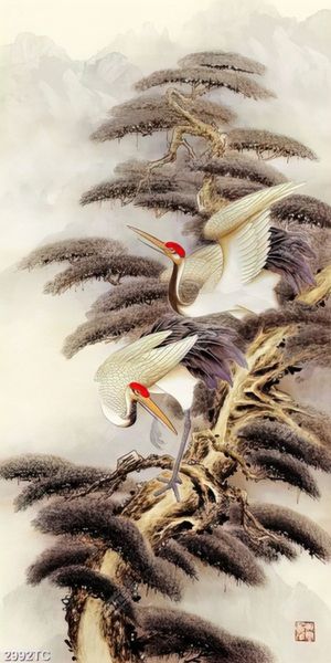 Tranh chim Hạc trên cây tùng in canvas đẹp