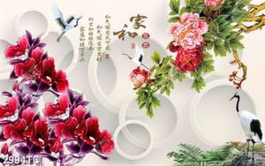 Tranh hoa mẫu đơn và chim Hạc