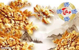 Tranh hoa mẫu đơn điêu khắc gỗ nền giả ngọc