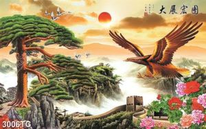 Tranh thư pháp cây tùng và chim đại bàng
