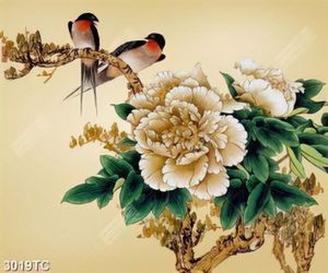 Tranh hoa mẫu đơn và chim