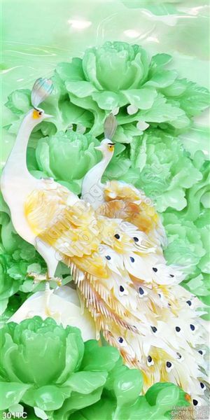 Tranh chim công khổ dọc 3d giả ngọc