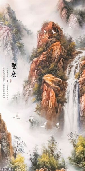 Tranh phong thủy thác nước và chim Hạc