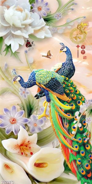 Tranh chim cong và hoa giả ngọc đẹp