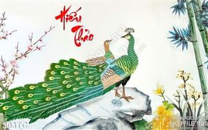 Tranh chim công hiếu thảo vẽ tay đẹp in uv