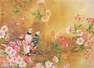 Tranh hoa đào và chim dán tường đẹp