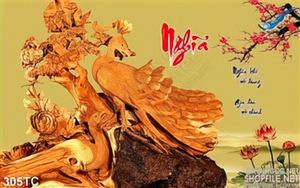 Tranh chim công nghĩa điêu khắc gỗ