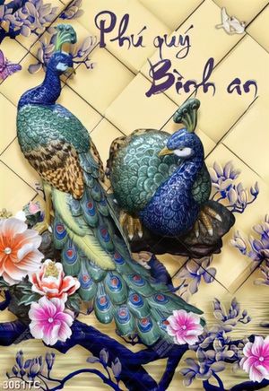Tranh điêu khắc gỗ chim công và mộc lan 3D