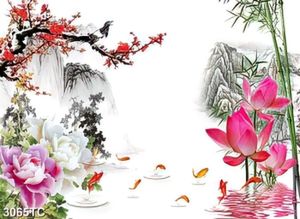 Tranh hoa Sen và cành đào