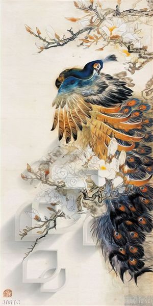 Tranh chim công  ngủ trên cành cây
