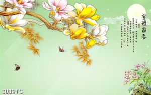 Tranh hoa mộc lan và chữ thư pháp