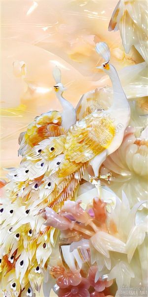 Tranh chim công khổ dọc 3d giả ngọc ấn tượng
