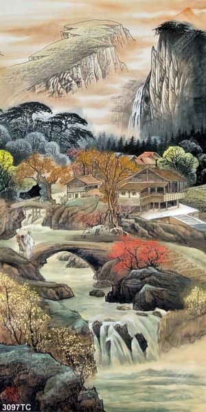 Tranh sơn dầu nhà trên núi