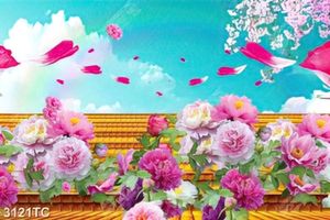 Tranh hoa mẫu đơn và hoa đào
