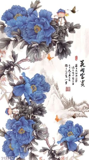 Tranh hoa mẫu đơn xanh