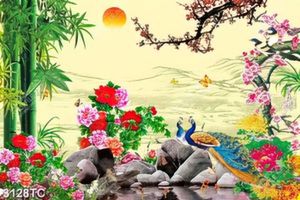 Tranh chim công và hoa đào