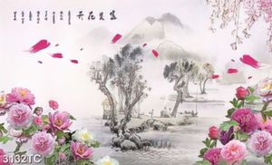 Tranh hoa mẫu đơn và hoa đào
