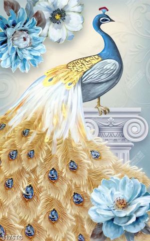 Tranh lụa chim công nền canvas