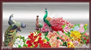 Tranh chim công phù điều và hoa mẫu đơn