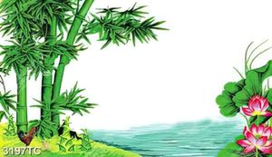 Tranh cây tre và hoa Sen