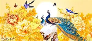 Tranh chim công và hoa hoa mẫu đơn tài lộc