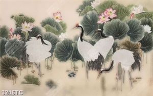 Tranh đàn Hạc và hoa Sen
