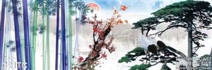 Tranh chim công và khu rừng tre đẹp in uv